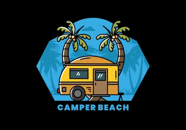 Teardrop camper and coconut tree illustration design