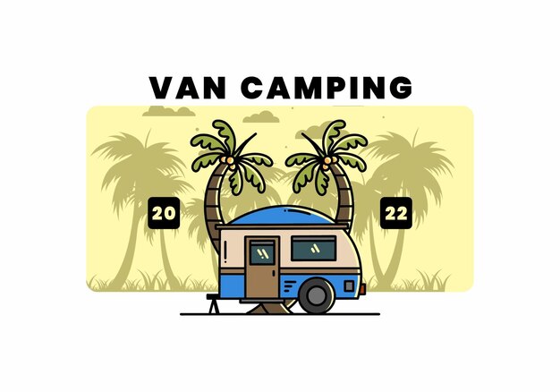 Teardrop camper and coconut tree illustration design