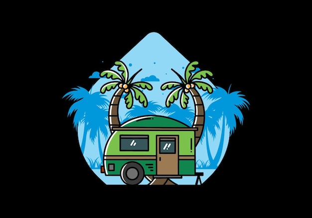 Teardrop camper and coconut tree illustration design