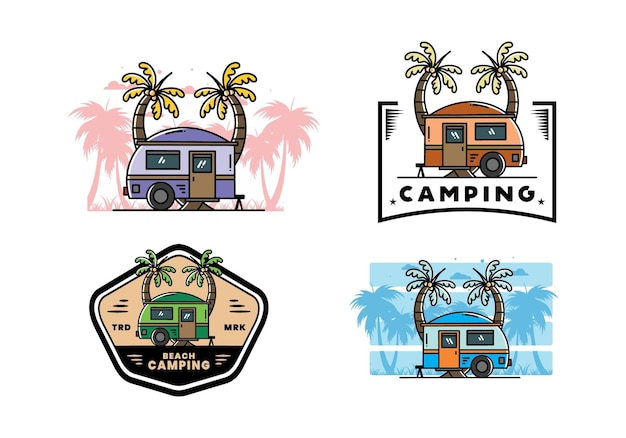 Teardrop camper and coconut tree illustration design