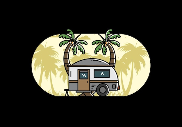 Teardrop camper and coconut tree illustration design