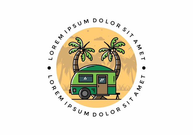 Teardrop camper and coconut tree illustration design