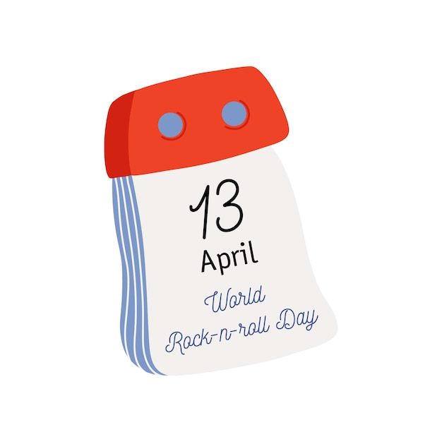 Tearoff calendar Calendar page with World Rocknroll Day date April 13 Vector icon