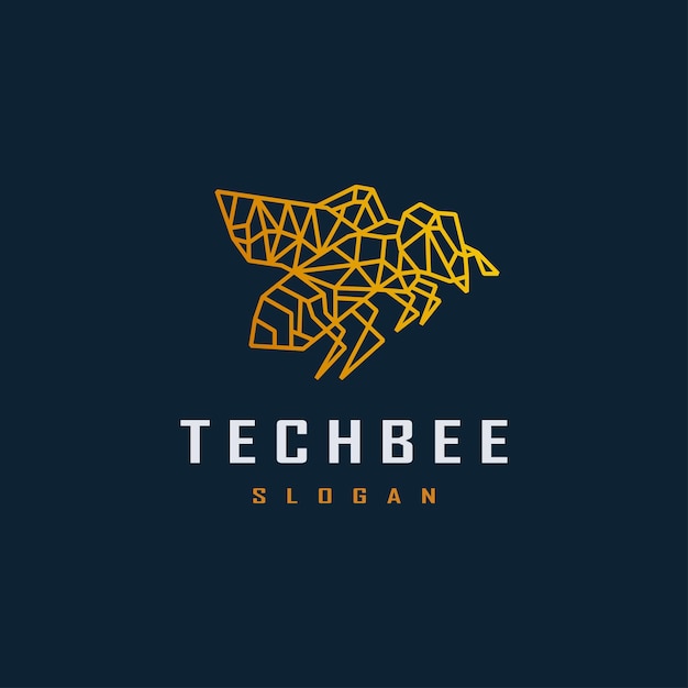 Tech bee logo design with line art geometric style 2