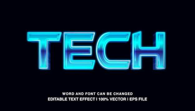 Tech editable text effect template blue glossy neon light futuristic style