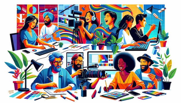 tech illustration agency illustration man working colorful illustration working illustration