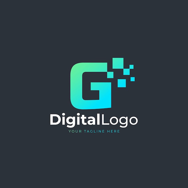 Tech Letter G Logo Blue and Green Geometric Shape with Square Pixel Dots Technology Logos