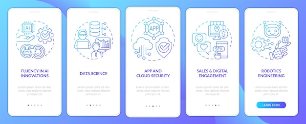 Tech skills in demand blue gradient onboarding mobile app screen