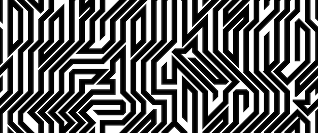 Tech style seamless linear pattern vector, monochrome circuit board lines endless background wallpaper image, black and white geometric design techno micro picture.