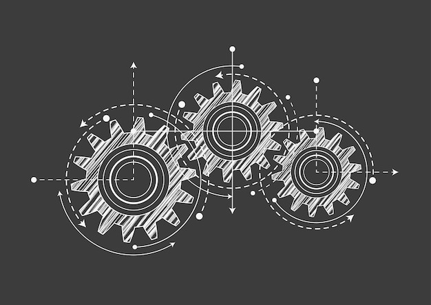 Technical drawing of gears on a black backgroundEngineering Technology Project