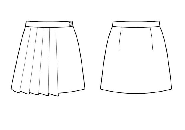 Technical drawing sketch skirt with pleats vector illustration Fashion illustration