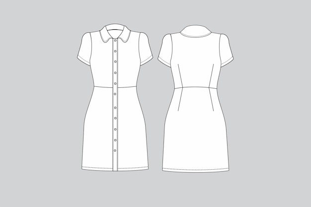 technical fashion illustration woman dress drawing dress with collar and buttons