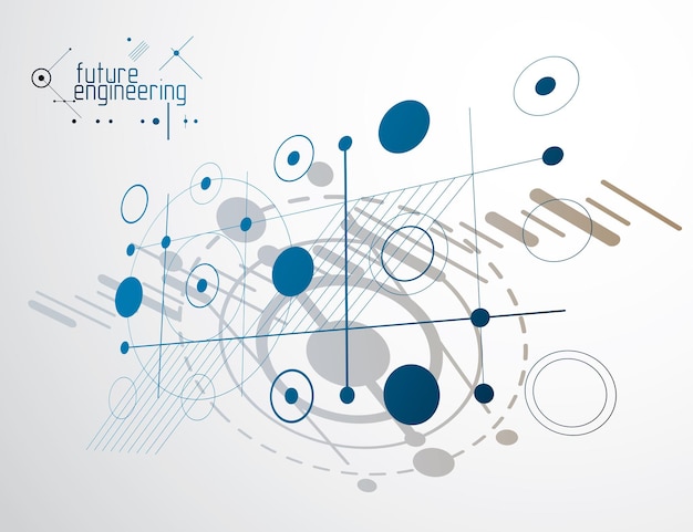 Technical plan, abstract engineering draft for use in graphic and web design. Vector drawing of industrial system created with lines and circles.