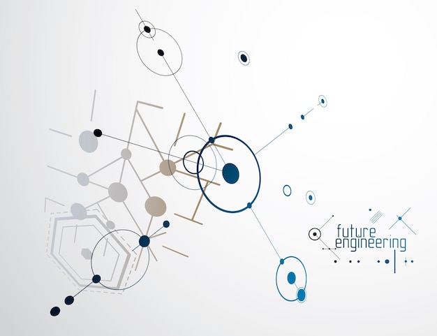 Technical plan, abstract engineering draft for use in graphic and web design. Vector drawing of industrial system created with lines and circles.