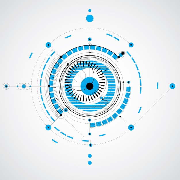 Technical plan, abstract engineering draft for use in graphic and web design. Vector drawing of industrial system created with mechanical parts and circles.