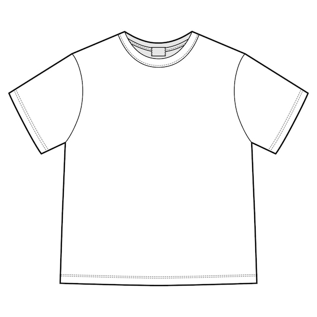 Technical sketch blank unisex t shirt isolated. Apparel t-shirt CAD design template. Front views. Fashion vector illustration