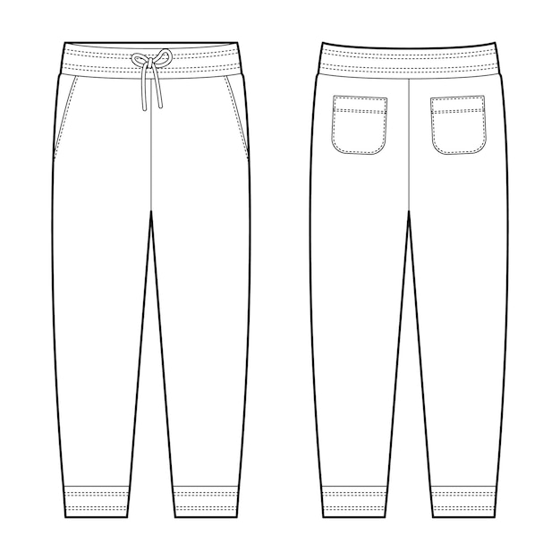 Technical sketch of casual pants with pockets KIds trousers design template CAD male sport pants