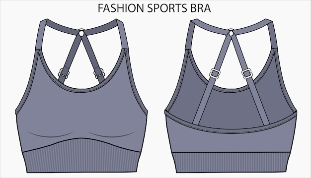 Technical Sketch of HALTER NECK  STRAPPY SPORTS BRA in editable vector