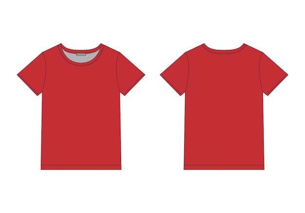 Technical sketch men t shirt in red colors. Unisex underwear top design template. T-shirt vector illustration