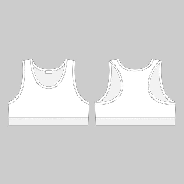 Technical sketch sports bra. Women's sport underwear design template. Front and back views vector illustration