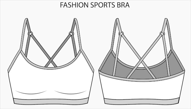 Technical sketch of SPORTY X STRAP BRA. Editable underwear flat fashion sketch