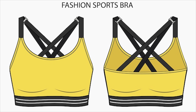 Technical sketch of SPORTY X STRAP BRA. Editable underwear flat fashion sketch