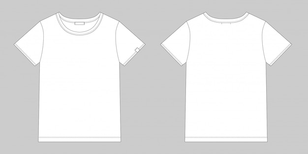 Technical sketch unisex t shirt. Blank T-shirt design. Front and back vector.