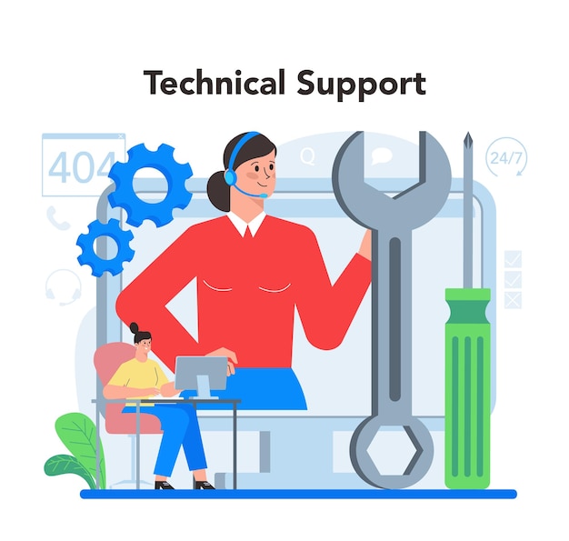 Vector technical support concept idea of customer service consultant support clients and help them with problems providing customer with valuable information vector illustration in cartoon style