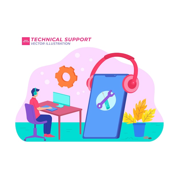 technical support flat illustration support computer service center technology call