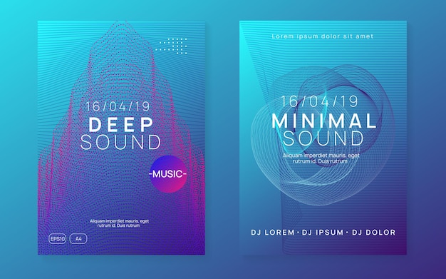 Techno event. Dynamic fluid shape and line. Geometric show cover set. Neon techno event flyer. Electro dance music. Electronic sound. Trance fest poster. Club dj party.