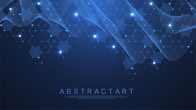 Technology abstract lines and dots connect background with hexagons. Vector illustration