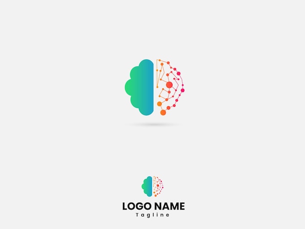 Vector technology brain logo design with gradient color