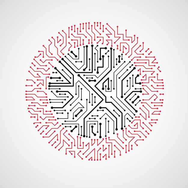 Technology communication cybernetic element. Vector abstract illustration of circuit board in the shape of circle.