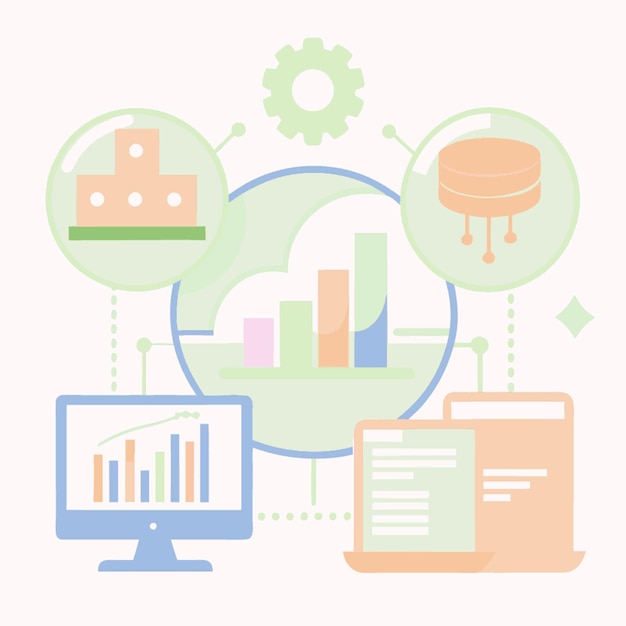 Vector technology concept flat vector style illustration featuring data design elements