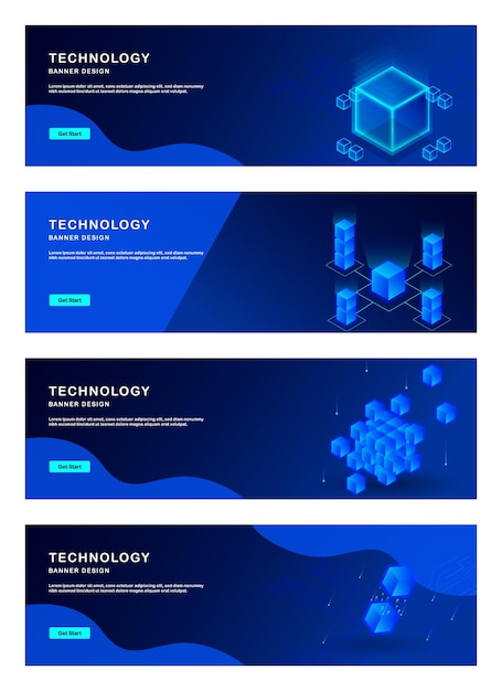 Vector technology concept for web banner template or brochure blue color block chain