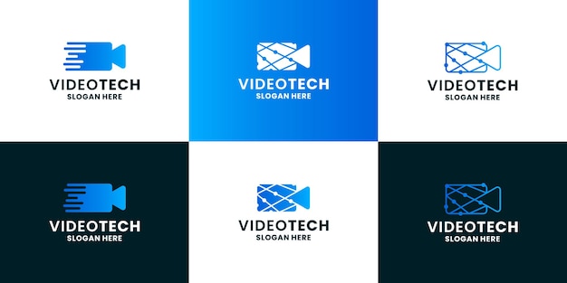 Technology for film logo design. camera video icon combine with technology concept