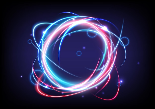 Technology glowing swirl light effect Magic abstract frame ring Power energy of circular element Luminous scifi Shining blue and red neon lights cosmic Futuristic swirl universe trail effect