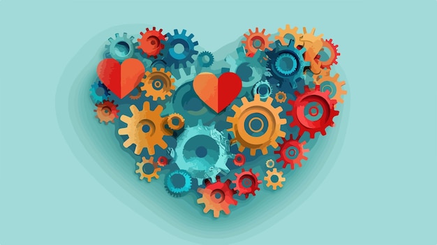 Vector technology heart with cogwheels vector icon and symbol