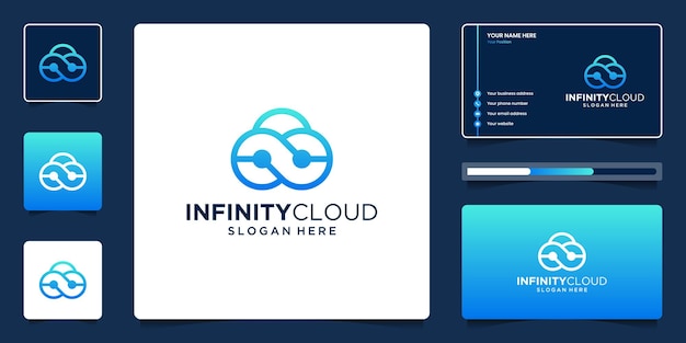 Technology infinity cloud logo design with business card template