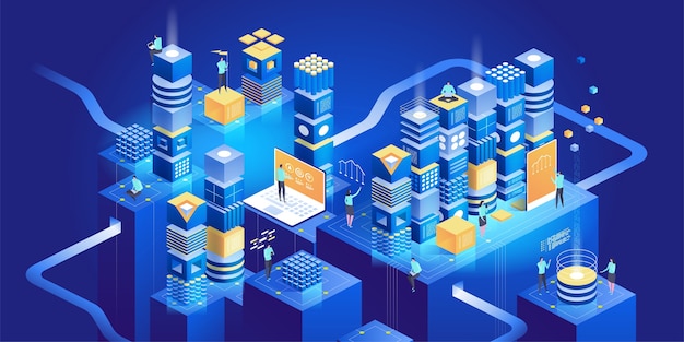 Technology  isometric concept. Data network management.