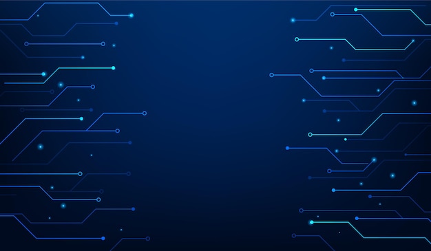 Technology lines circuit and dots on blue background.