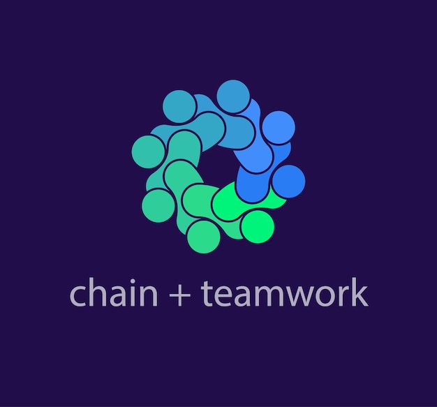 Technology link chain and teamwork logo. Unique color transitions. people logo template. vector.