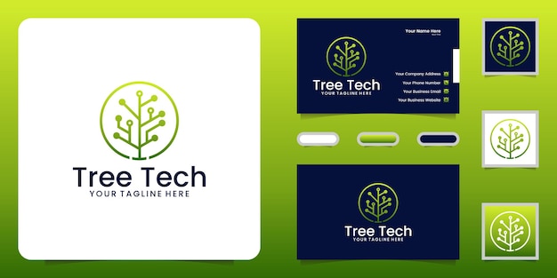 Technology network tree logo design inspiration and business card