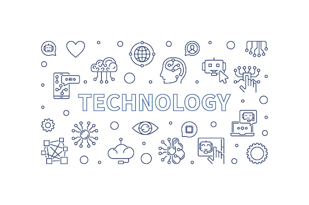 Technology outline blue vector horizontal banner AI Tech illustration