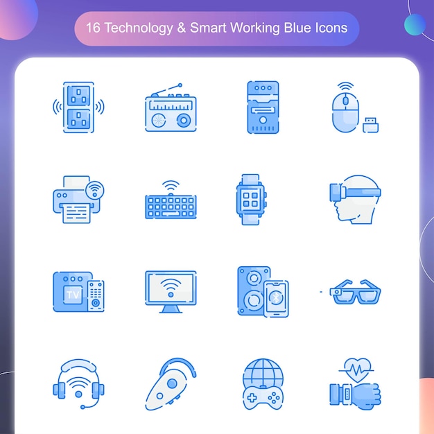 Technology Smart Working Vector Blue Color Icon Set 01