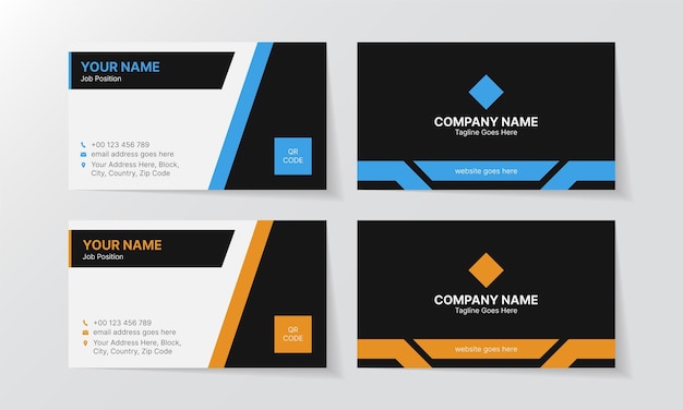 Technology Style Business Cards Templates Set with Unique Layout, Yellow and Blue Visiting Cards