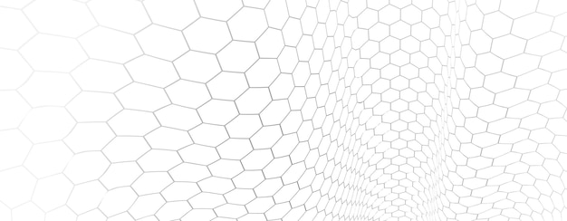 Technology vector abstract background with hexagons mesh, 3D abstraction of nanotechnology and science, electronics and digital style, wire net dimensional perspective.