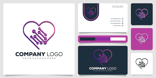 technology white heard combination art line logo design and business card