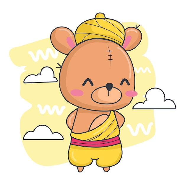 Teddy bear in arabic clothes with clouds