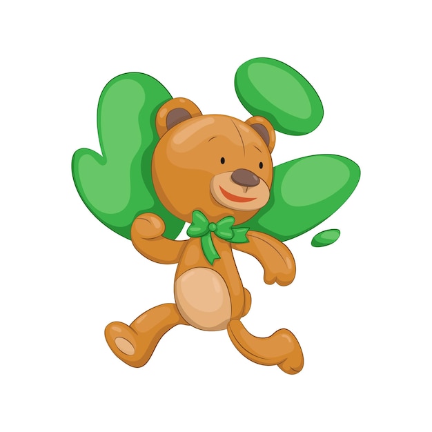 Teddy bear. Cute brown cartoon animal. Funny symbol running. Vector sticker. Template for print or greeting card.